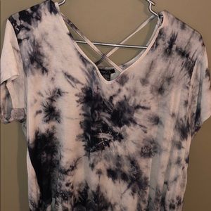 Black and White Tiedyed Cross Neck Blouse